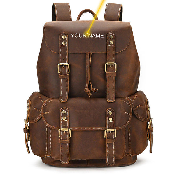 Genuine First-Layer Cowhide Flip Leather 36-55L Capacity Backpack |Travel| Adventure| Business - StoreFour