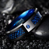 Black Dragon Pattern Blue Carbon Fiber Men's Tungsten Ring