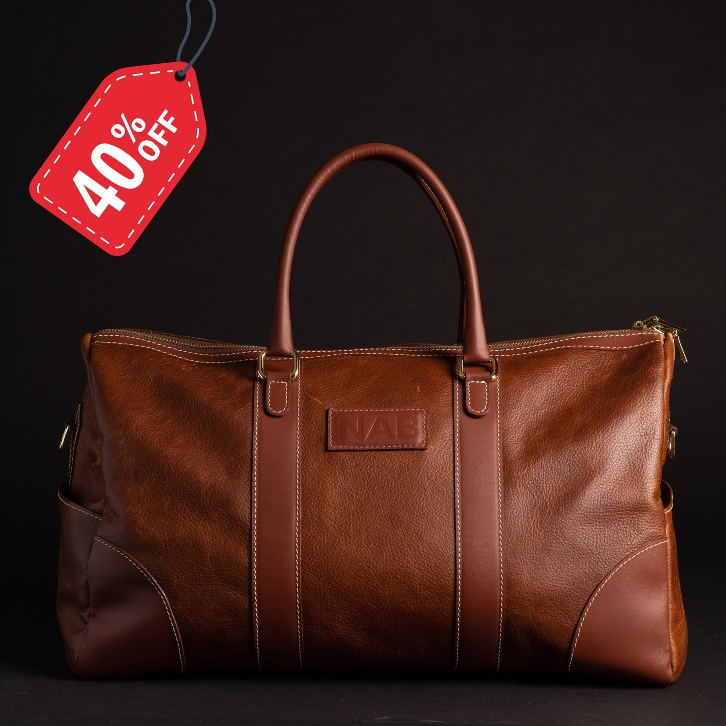 The Shield Duffle — Cognac Full-Grain Canadian Leather Duffle Bag