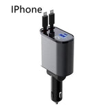 Four-in-One 120W fast car charger for iPhone and Galaxy with dual Lightning plugs and two USB-A ports