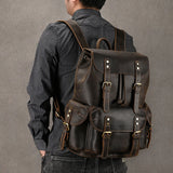Genuine First-Layer Cowhide Flip Leather 36-55L Capacity Backpack |Travel| Adventure| Business - StoreFour