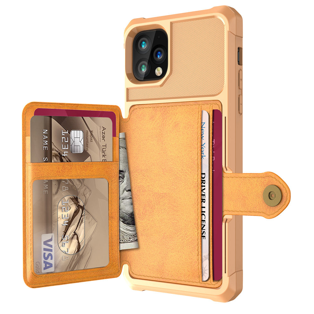 CJD iPhone 13 Pro Max wallet case tan leather folio with card slots ID window cash pocket and magnetic snap closure