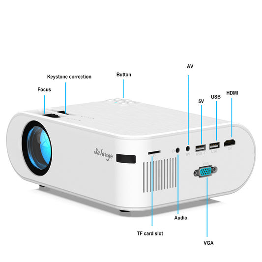 portable 720p smart projector with various connection ports for easy setup and use