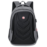 Men's black grey moulded front padded straps hard-shell waterproof anti-theft smart laptop backpack for students