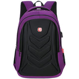 Purple men's backpack with moulded front pocket and side USB hard-shell waterproof anti-theft smart laptop backpack for students