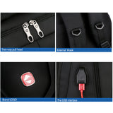 Men's black backpack with USB port and two-way zipper, hard-shell waterproof anti-theft smart laptop backpack for students