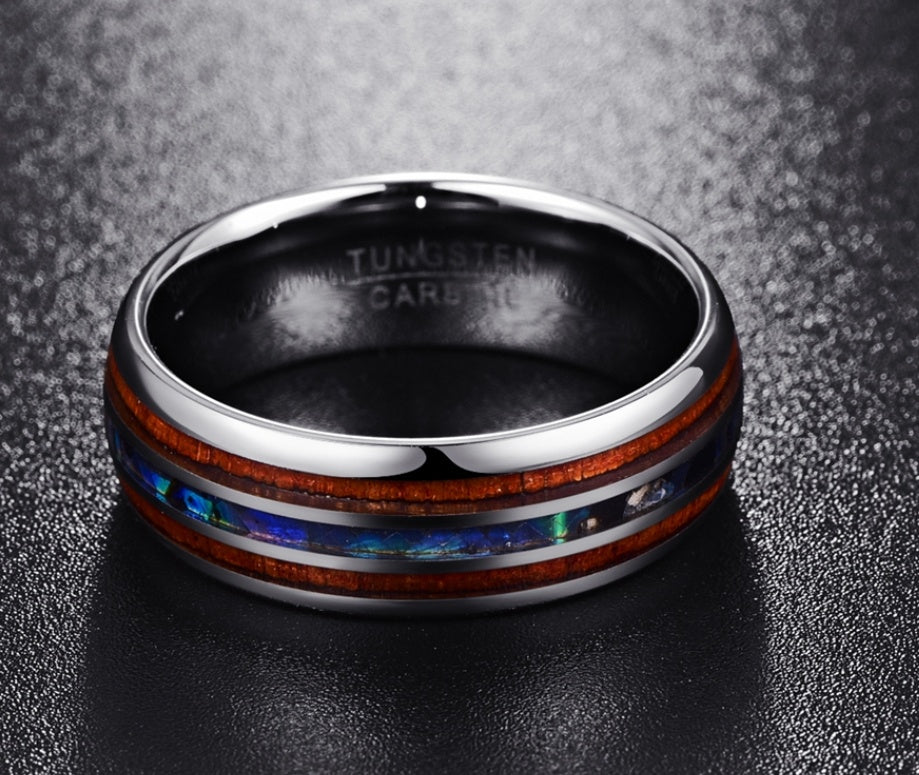 Acacia Wood Abalone Shell Tungsten Steel Ring - StoreFour