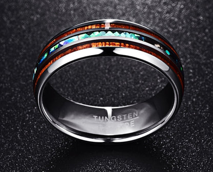 Acacia Wood Abalone Shell Tungsten Steel Ring - StoreFour