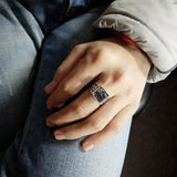 925 Sterling Silver Adjustable Square Black Stone Turkish Vintage Men's Ring