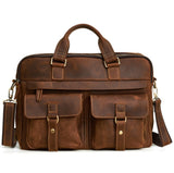 15.6 Genuine Cowhide Retro Oblique Leather Men's Business Laptop Bag