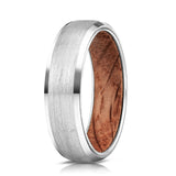 Oak Wood Inner Layer Men's Silver Tungsten Carbide Engagement/Wedding Ring