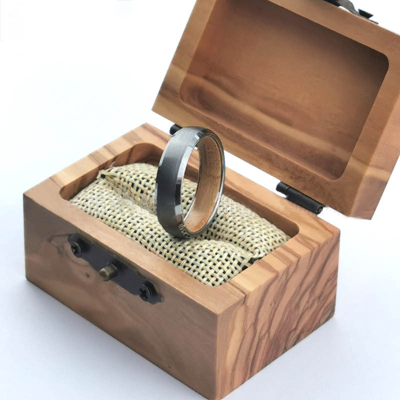 Oak Wood Inner Layer Men's Silver Tungsten Carbide Ring | All Occasions - StoreFour