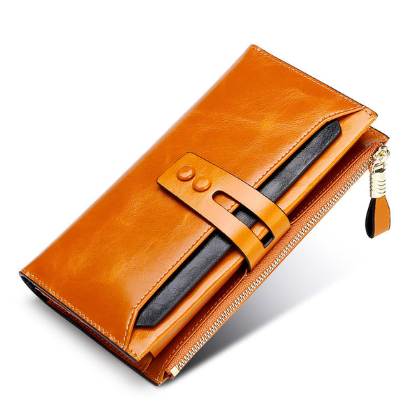 Oil-waxed Leather Women's Handy Card Holder/Phone Case