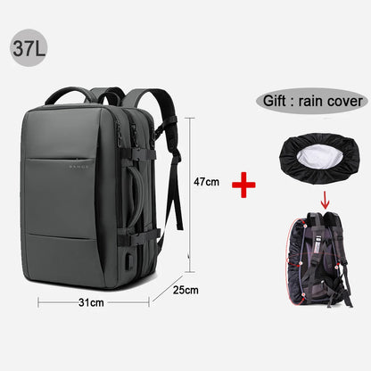 Modern 17.3-inch laptop backpack for men with spacious compartments and included rain cover