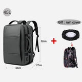 Stylish 17.3-inch laptop backpack for men in sleek gray design, featuring a rain cover and ample storage