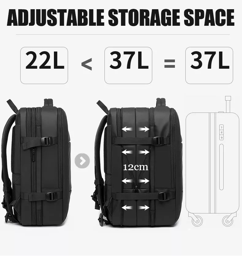Adjustable 37L storage 17.3-inch laptop backpack for men with expandable compartments