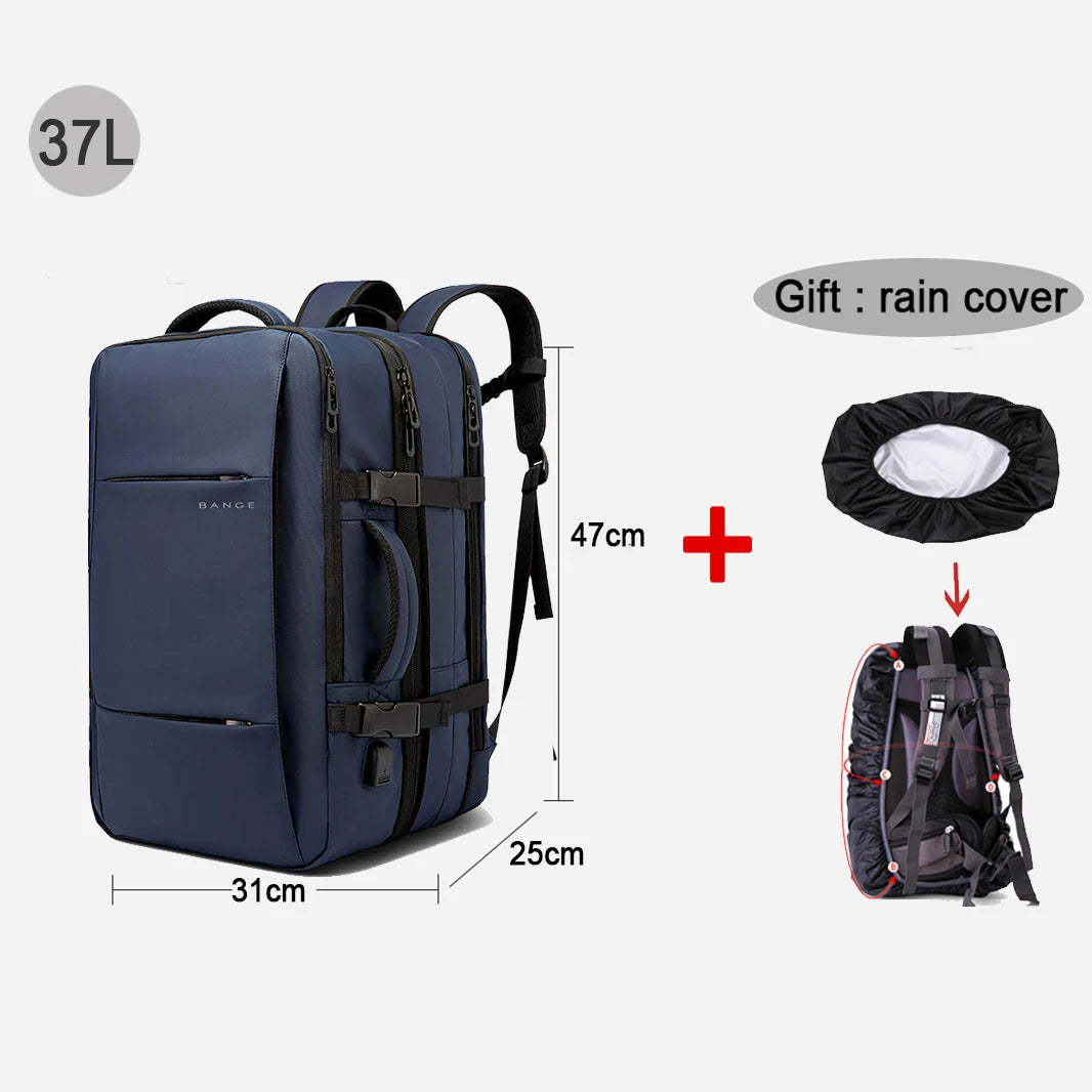 Durable 17.3-inch laptop backpack for men with multiple compartments and included rain cover