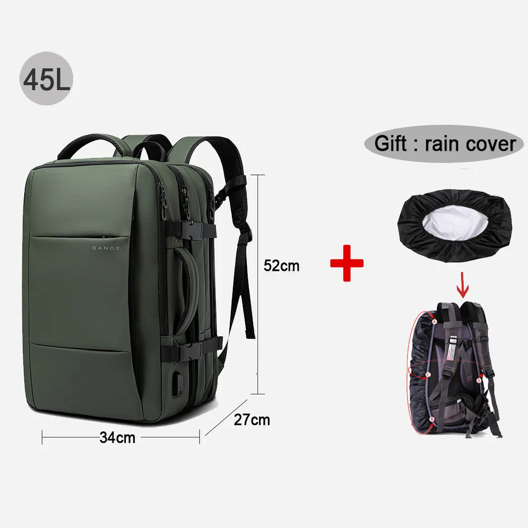 Stylish 17.3-inch laptop backpack for men with multiple compartments and rain cover included