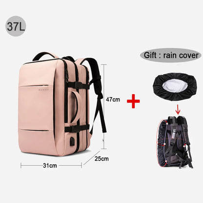 Stylish 17.3-inch laptop backpack for men in pink with adjustable straps and rain cover included