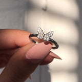 Butterfly copper inlaid zircon ring