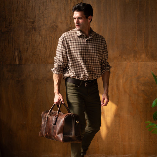 The Wayfarer Bag - Minimalist Brown Classic Full-Grain Canadian Leather Duffle Bag