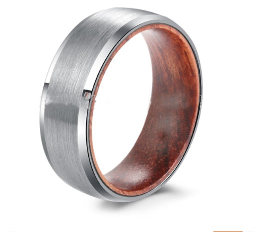 Oak Wood Inner Layer Men's Silver Tungsten Carbide Ring | All Occasions - StoreFour