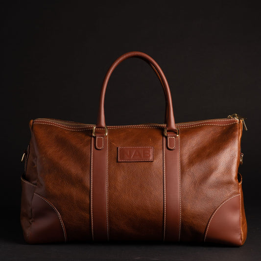The Shield Duffle- Cognac Full-Grain Leather Duffle Bag Made in Canada