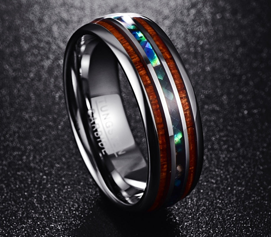 Acacia Wood Abalone Shell Tungsten Steel Ring - StoreFour