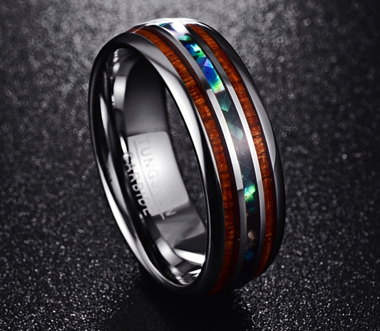 Acacia Wood Abalone Shell Tungsten Steel Ring - StoreFour