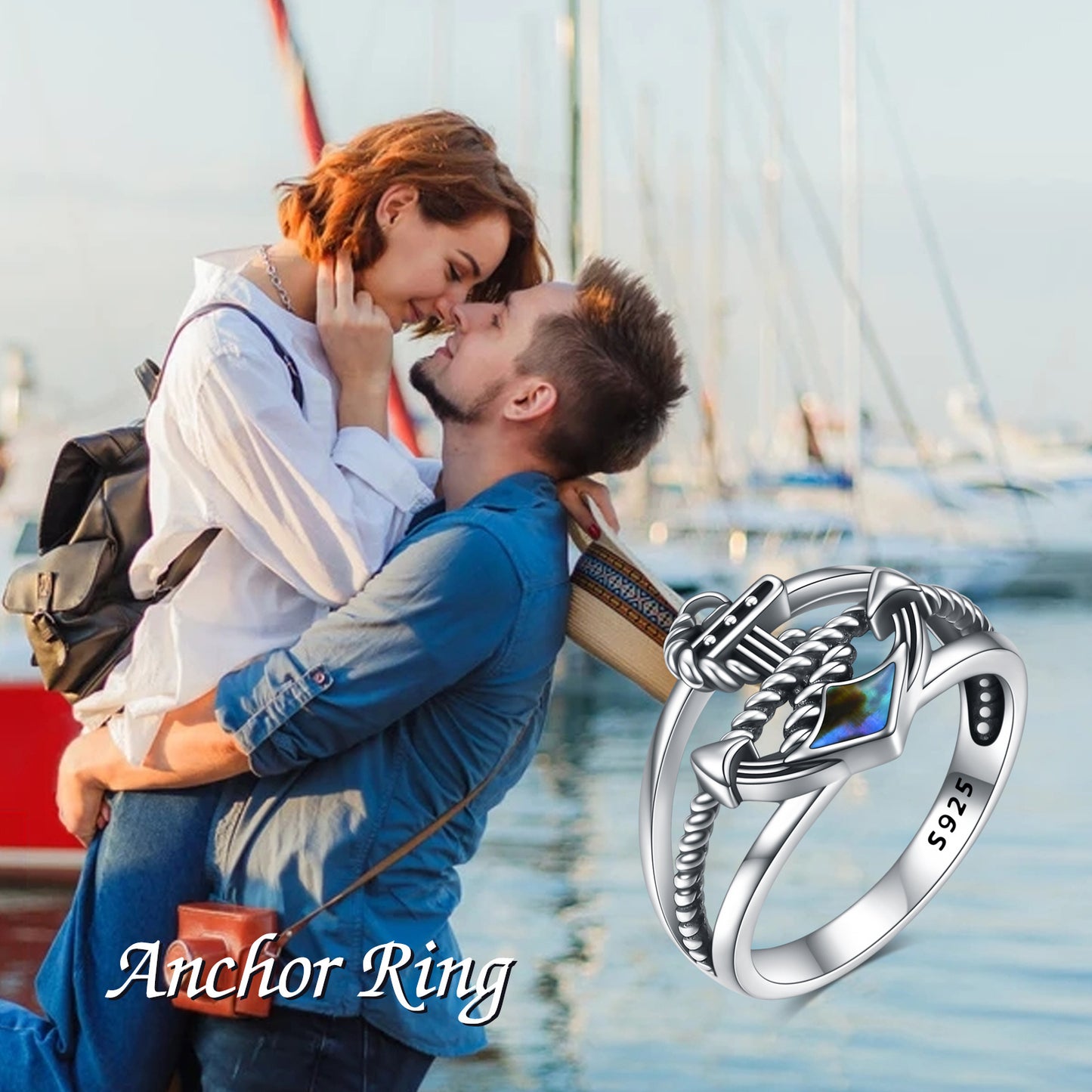 Sterling Silver Nautical Blue Anchor Rings - StoreFour