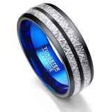 Black Blue Tungsten Carbide 8mm Wedding Band for Couples