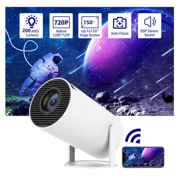 720P 180-degree portable home projector with auto focus and DSP stereo sound