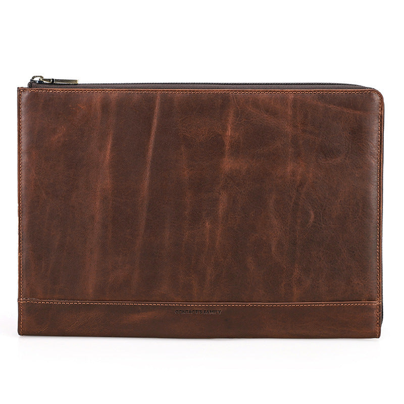 CJD Crazy Horse Leather Laptop Bag in Dark Brown with Sleek, Durable Design for Professionals