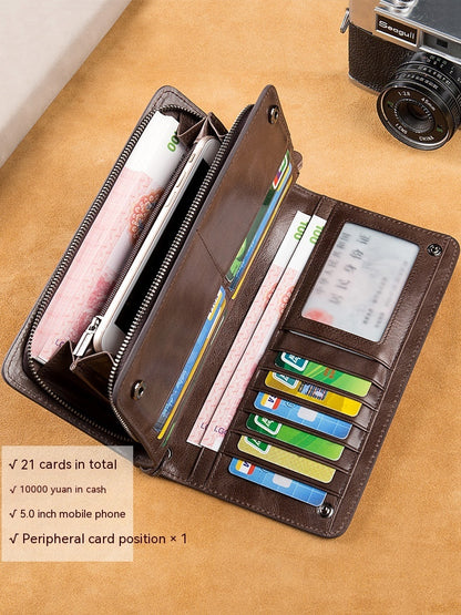 Men's Genuine First Layer Cowhide Leather Wallet/Phone Case - StoreFour