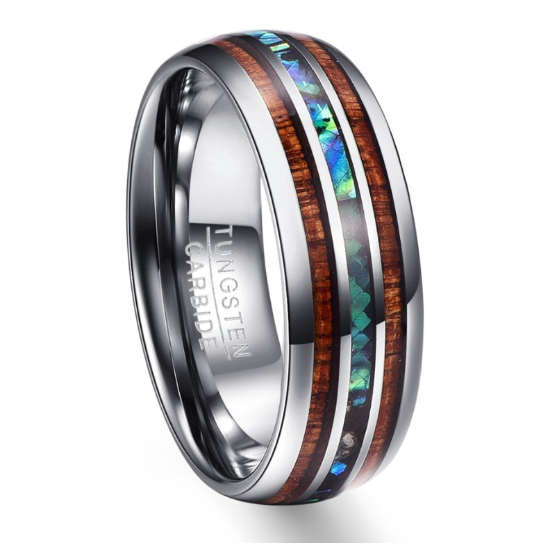 Acacia Wood Abalone Shell Tungsten Steel Ring - StoreFour