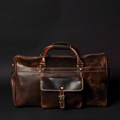 The Voyager Duffle — Brown Full-Grain Distressed Canadian Leather Duffle Bag