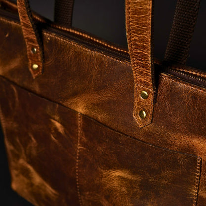Classic Full-Grain Canadian Leather Tote Bag — Cognac