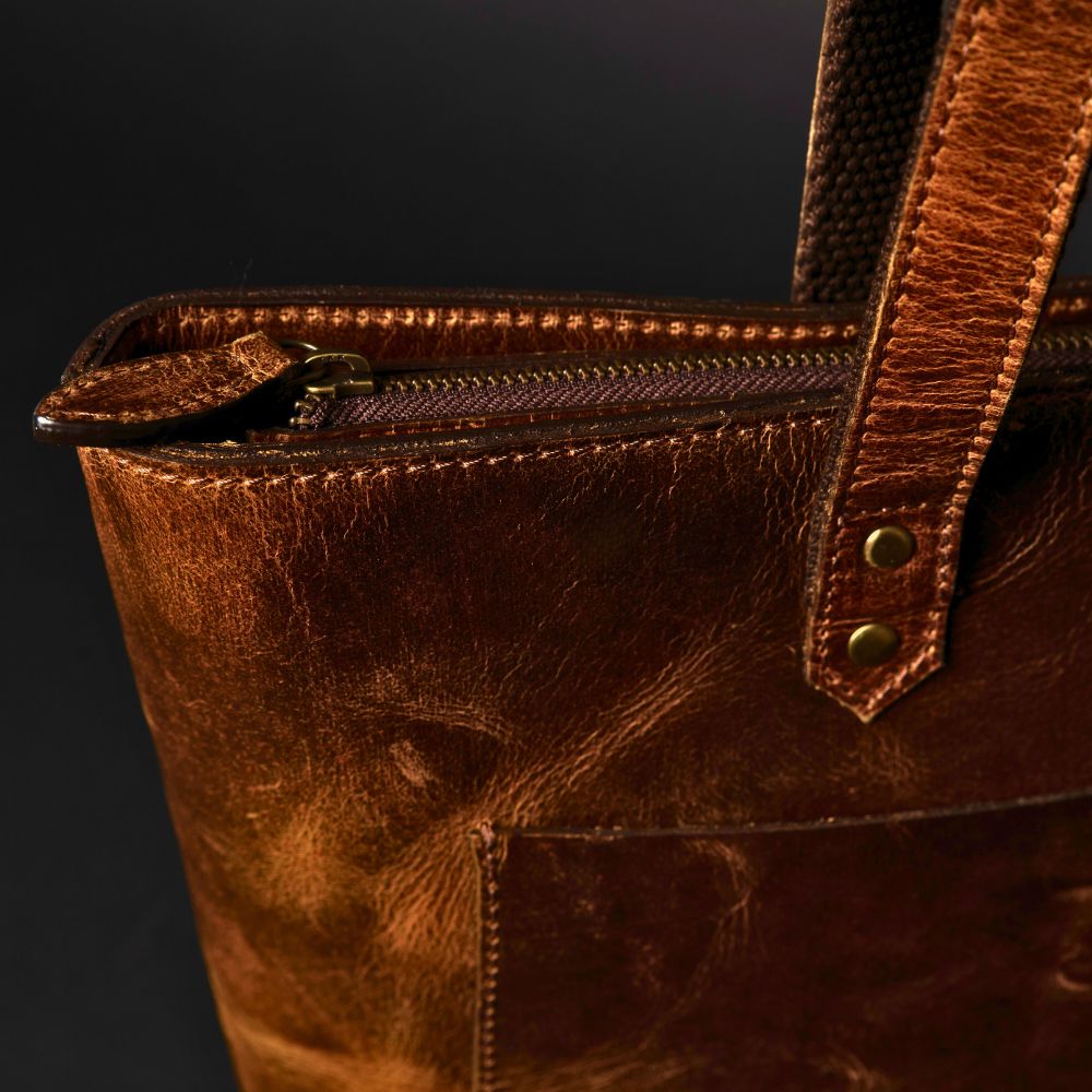 Classic Full-Grain Canadian Leather Tote Bag — Cognac