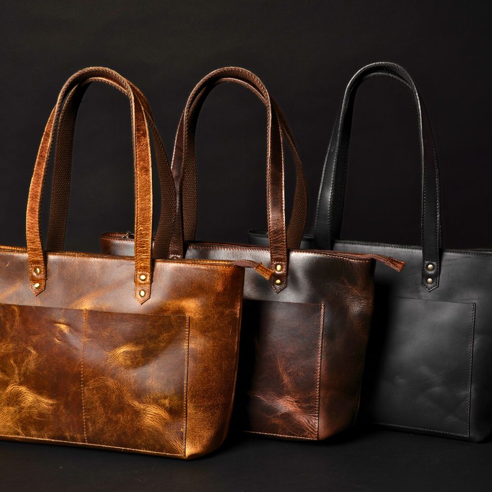 Full-grain Distressed Canadian Leather |Classic Brown Leather Tote Bag