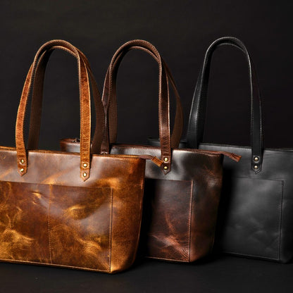 Full-grain Distressed Canadian Leather |Classic Brown Leather Tote Bag