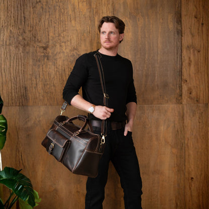 The Voyager Duffle — Brown Full-Grain Distressed Canadian Leather Duffle Bag