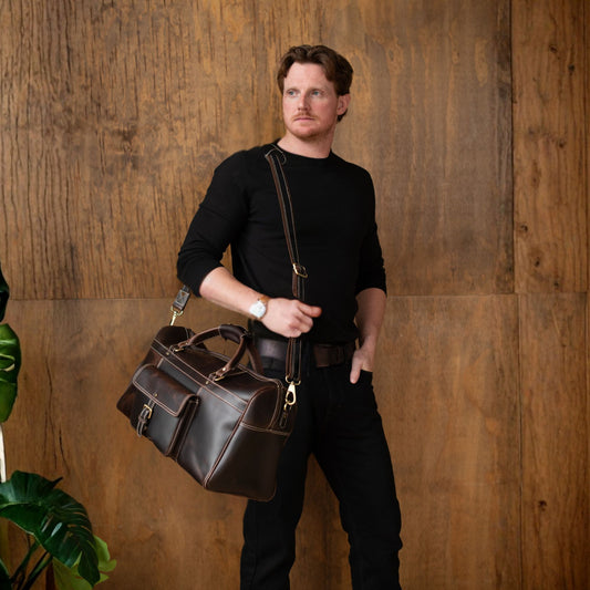 The Voyager Duffle - Made in Canada | Brown Full-Grain Distressed Leather Duffle Bag