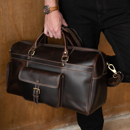The Voyager Duffle — Brown Full-Grain Distressed Canadian Leather Duffle Bag