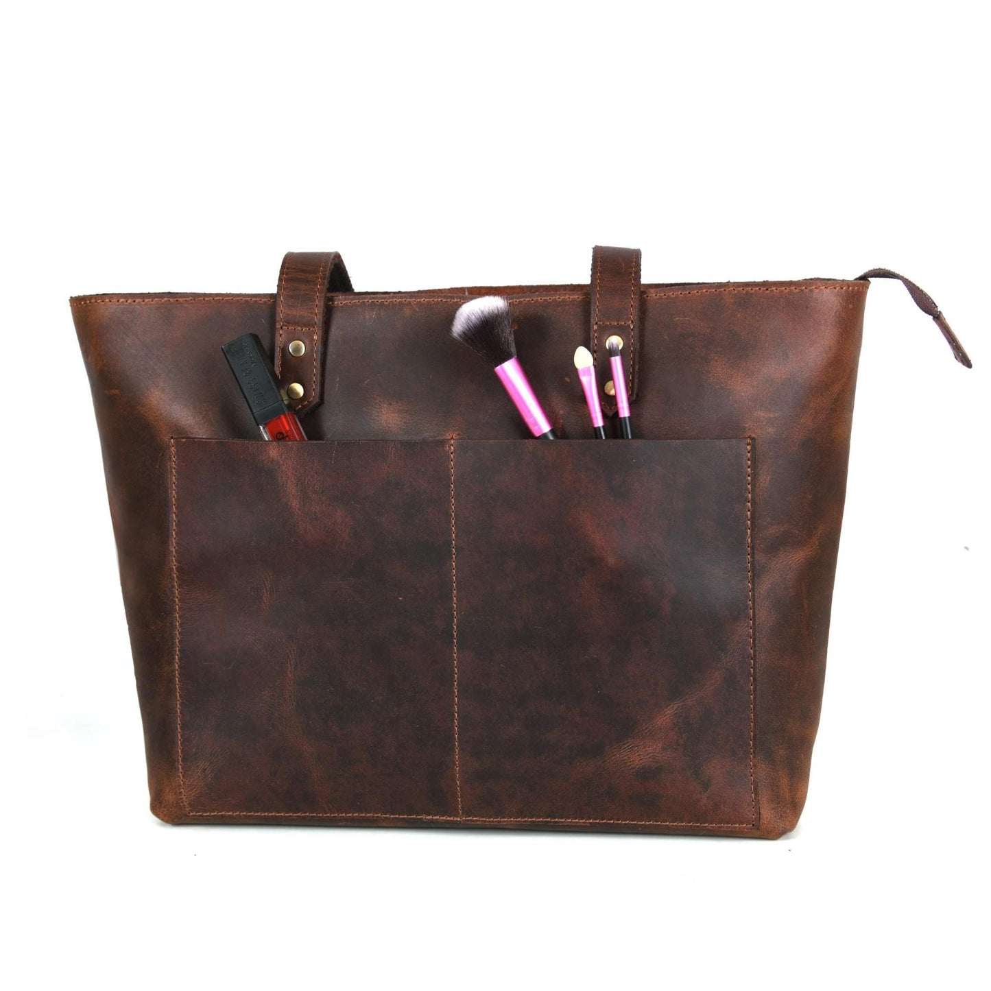 Full-grain Distressed Canadian Leather |Classic Brown Leather Tote Bag
