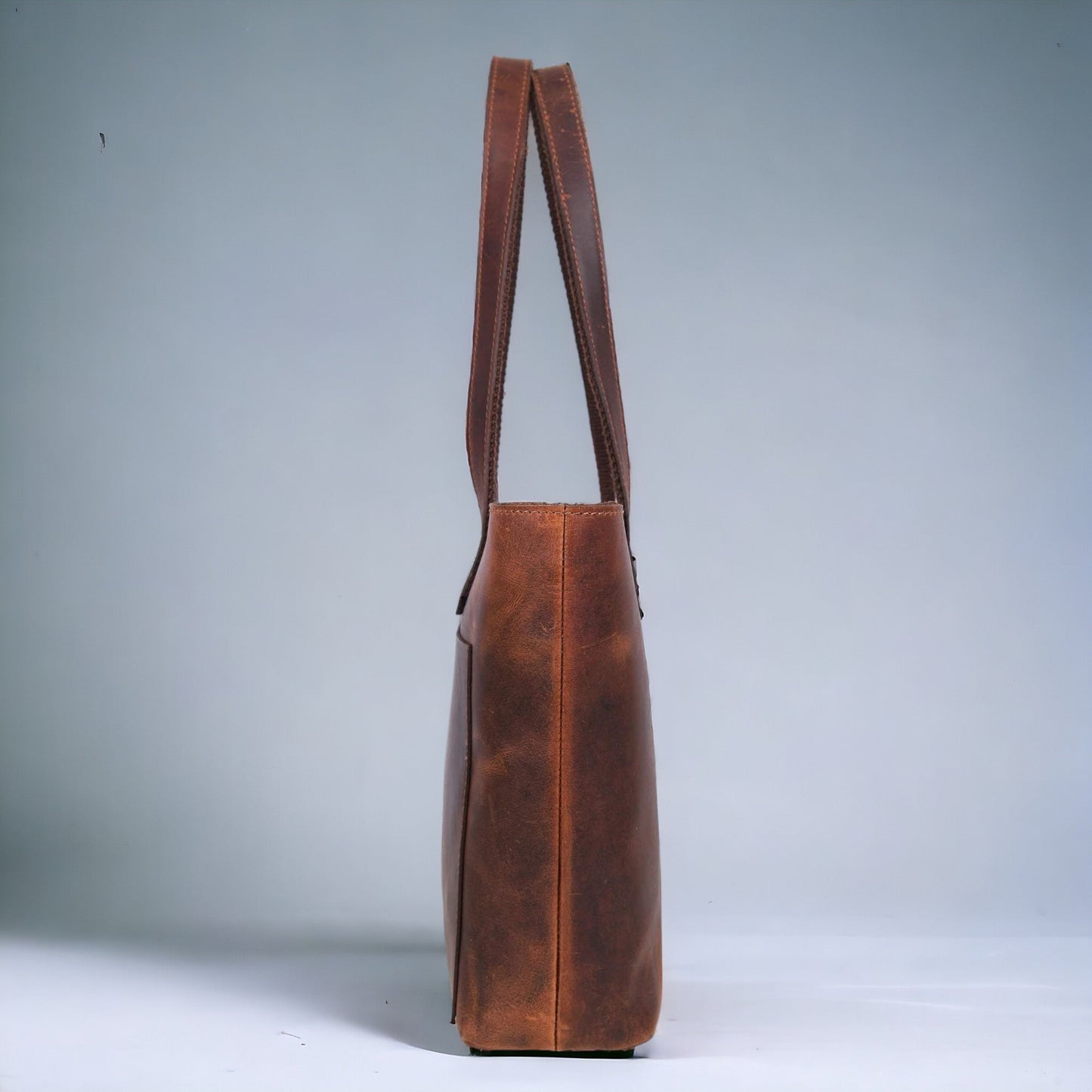 Full-grain Distressed Canadian Leather |Classic Brown Leather Tote Bag