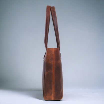 Full-grain Distressed Canadian Leather |Classic Brown Leather Tote Bag