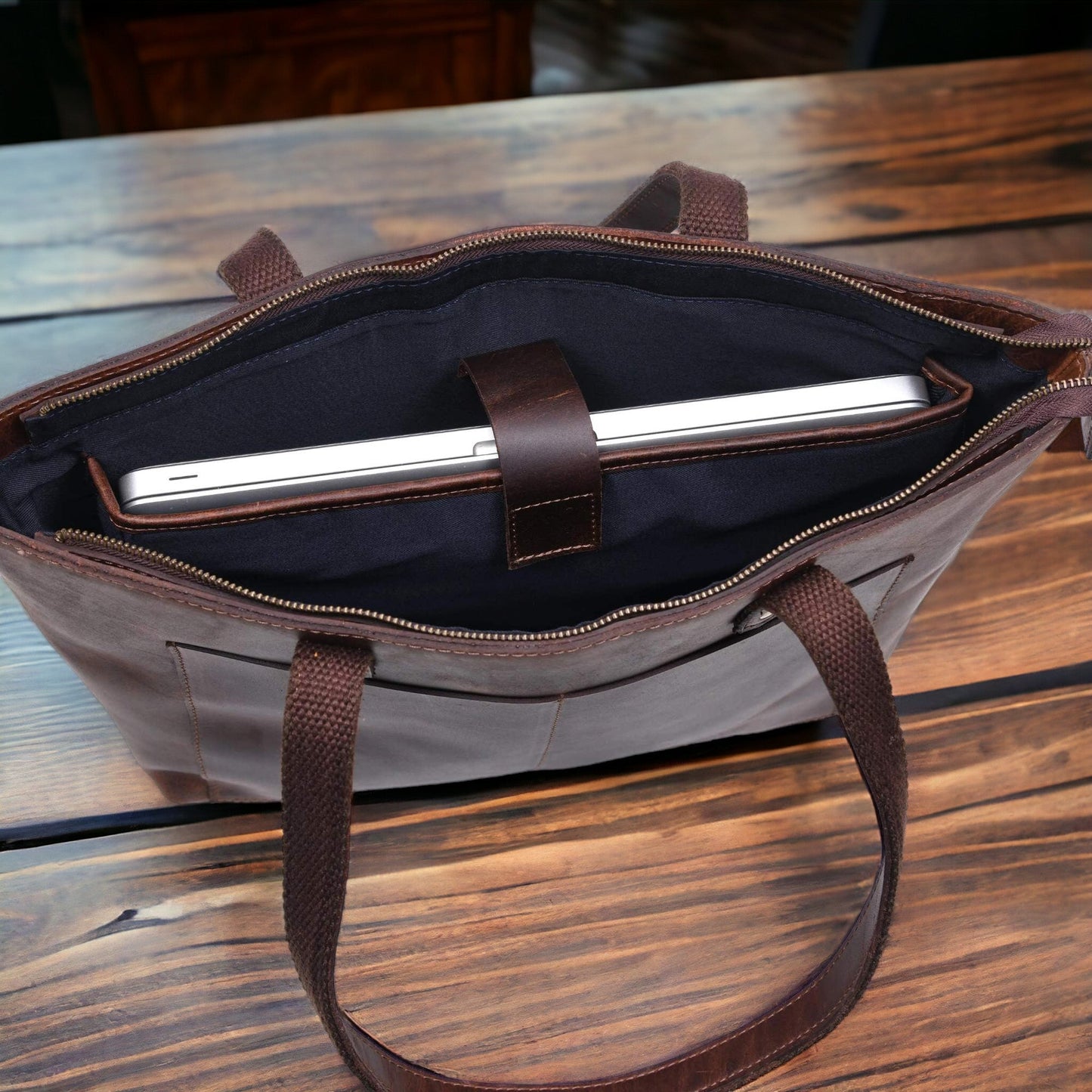 Full-grain Distressed Canadian Leather |Classic Brown Leather Tote Bag