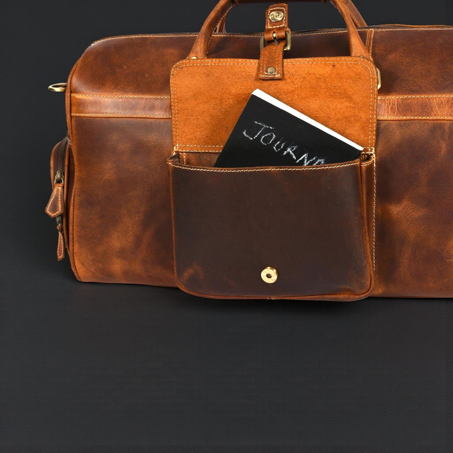 The Voyager Duffle — Cognac Full-Grain Distressed Canadian Leather Duffle Bag