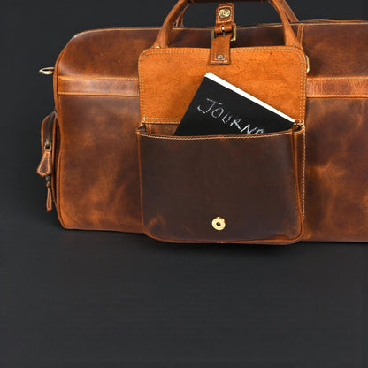 The Voyager Duffle — Cognac Full-Grain Distressed Canadian Leather Duffle Bag