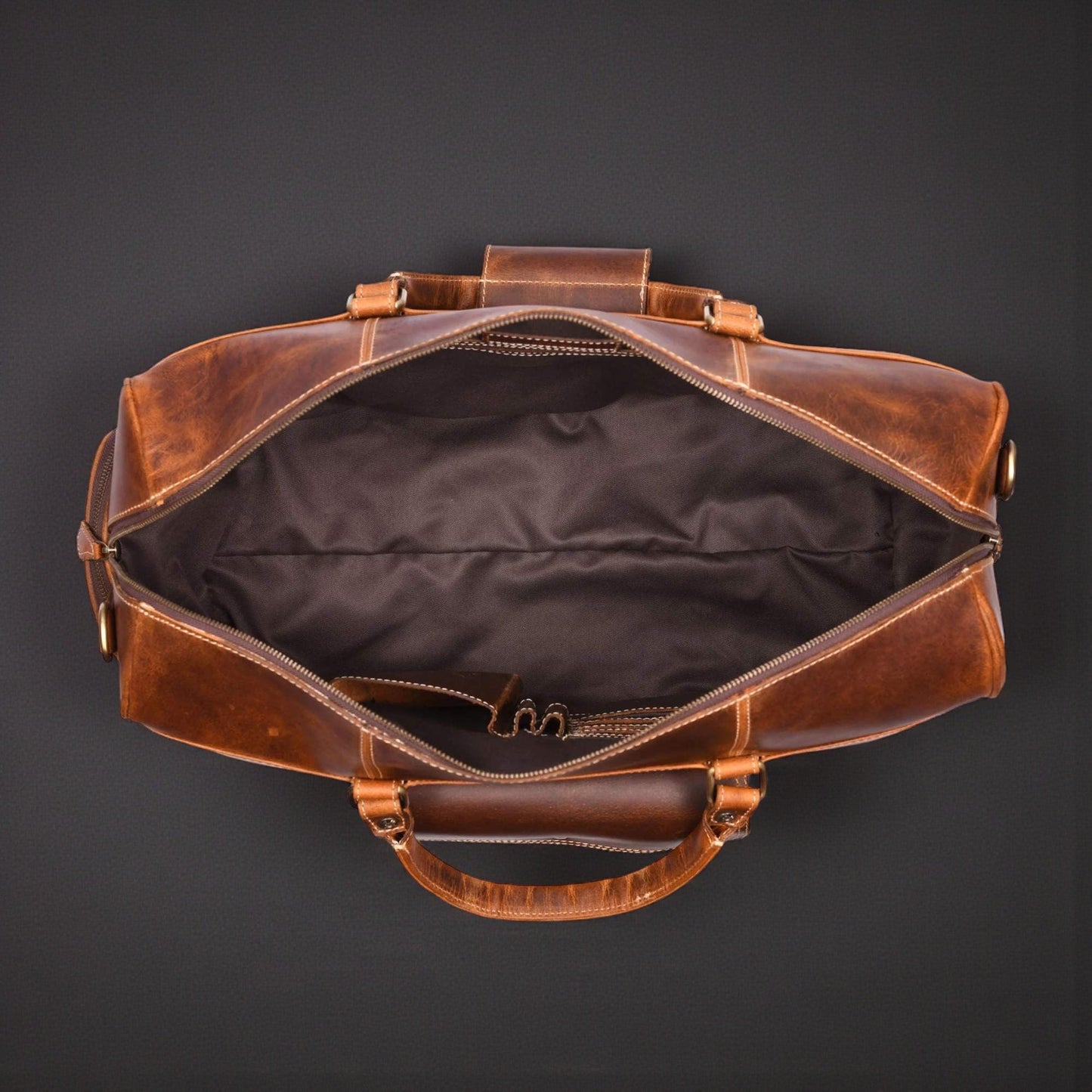 The Voyager Duffle — Cognac Full-Grain Distressed Canadian Leather Duffle Bag